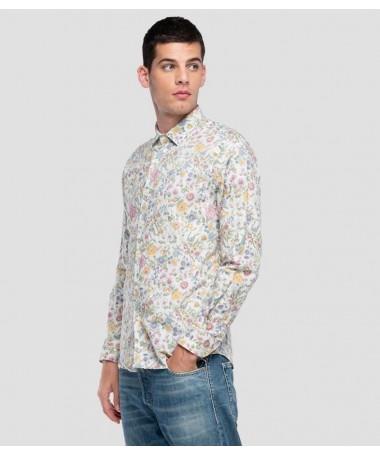 Chemise homme en lin et coton imprimé fleuri de la marque Replay. M4049 .000.73552 FIESTA CONCEPT STORE