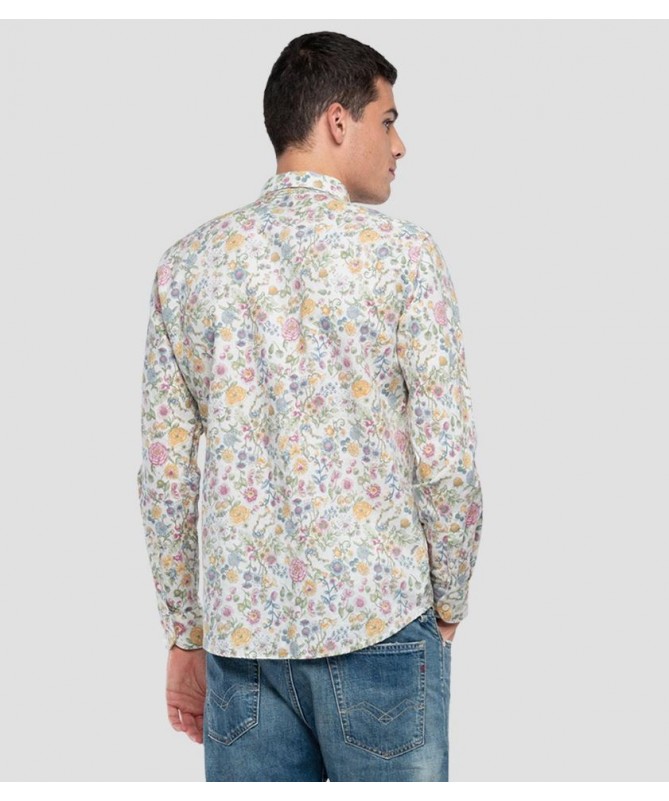 Chemise homme en lin et coton imprimé fleuri de la marque Replay. M4049 .000.73552 FIESTA CONCEPT STORE