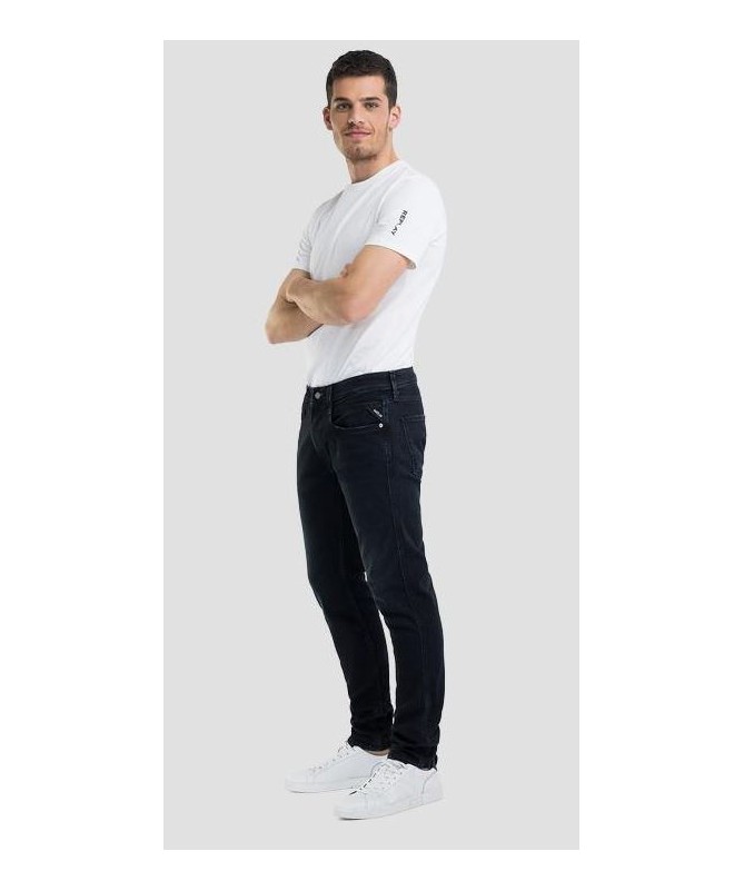 Jean homme coupe slim en denim stretch bleu de coton biologique noir lavage foncé. M914Y .000.573BB20 FIESTA CONCEPT STORE