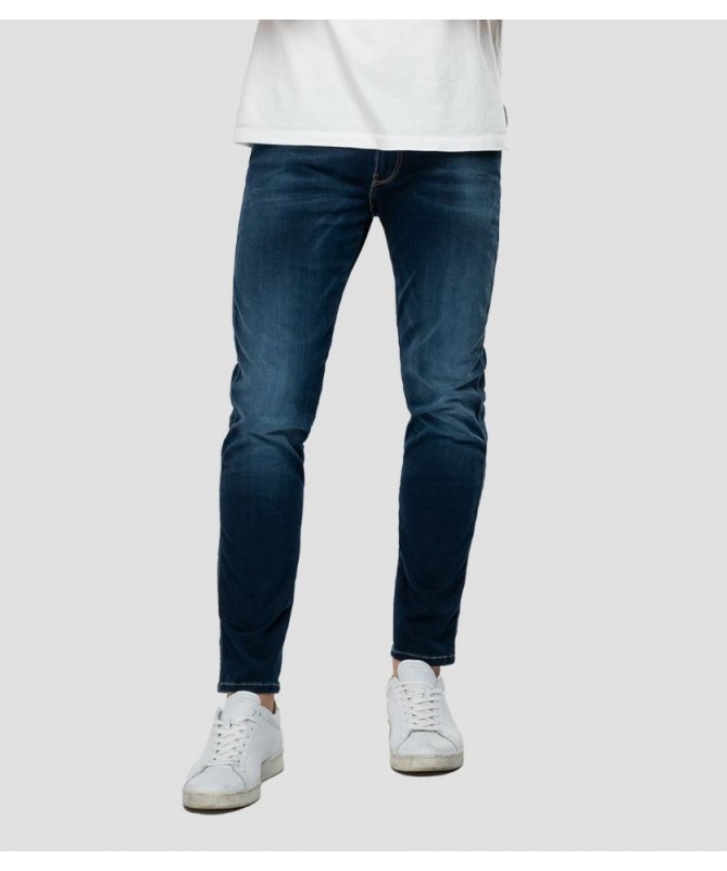 Jean coupe slim homme en denim reform stretch indigo profond de coton mélangé Hyperflex extra léger. M914Y .000.661XR01 FIESTA