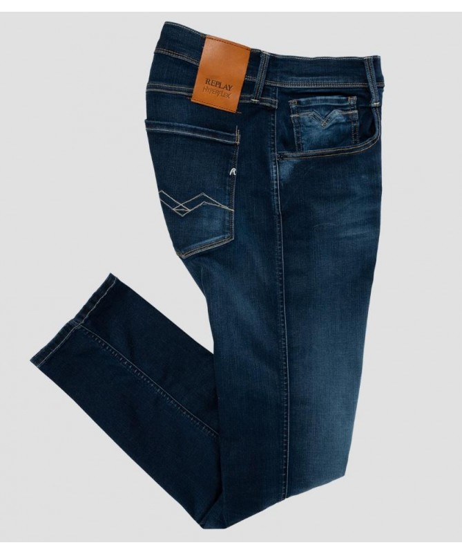 Jean coupe slim homme en denim reform stretch indigo profond de coton mélangé Hyperflex extra léger. M914Y .000.661XR01 FIESTA