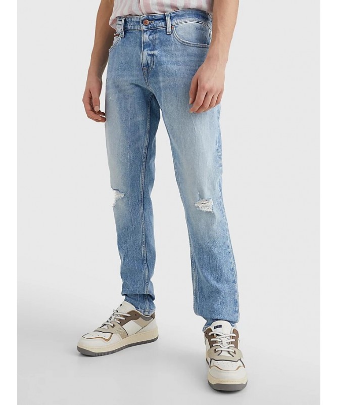 Jean slim pour homme Tommy jeans en coton mélangé extensible aspect usé aux genoux. DM0DM13215 FIESTA CONCEPT STORE