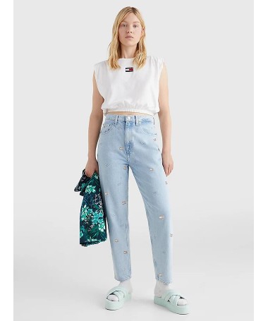 JEAN FEMME TAILLE HAUTE MOTIF DRAPEAU EFFET DÉLAVÉ TOMMY HILFIGER DW0DW12374 FIESTA CONCEPT STORE