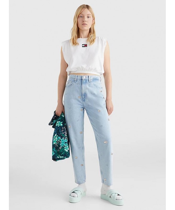 JEAN FEMME TAILLE HAUTE MOTIF DRAPEAU EFFET DÉLAVÉ TOMMY HILFIGER DW0DW12374 FIESTA CONCEPT STORE
