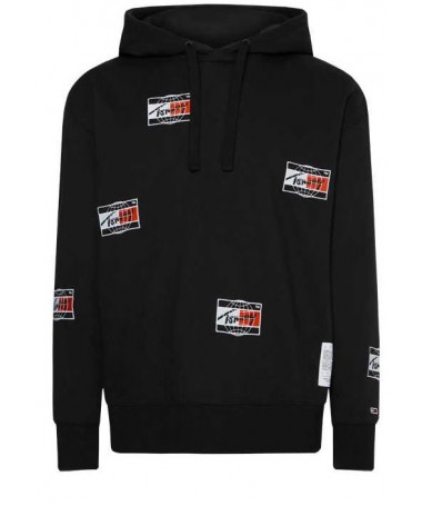 SWEAT A CAPUCHE NOIR LOGO TOMMY DM0DM12386 FIESTA