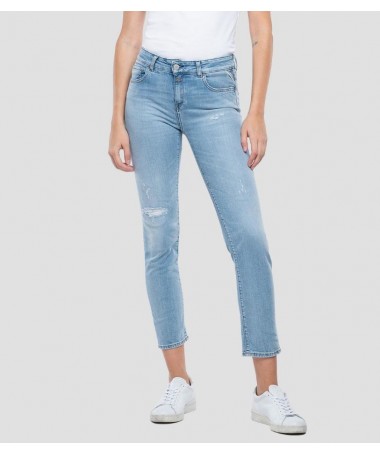 Jean Replay pour femme coupe slim en denim super stretch indigo foncé 100% coton biologique. 
WA429 .000.573275R FIESTA