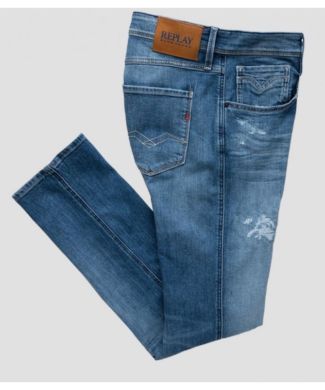 Jean Replay pour homme coupe slim en denim super stretch indigo foncé 100% coton biologique 
M914Y .000.573208R fiesta