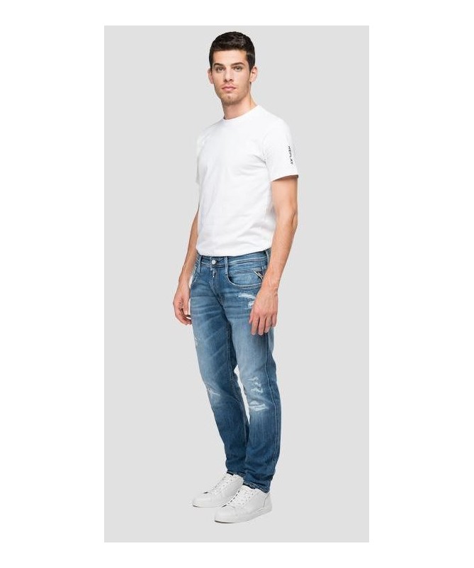 Jean Replay pour homme coupe slim en denim super stretch indigo foncé 100% coton biologique 
M914Y .000.573208R fiesta