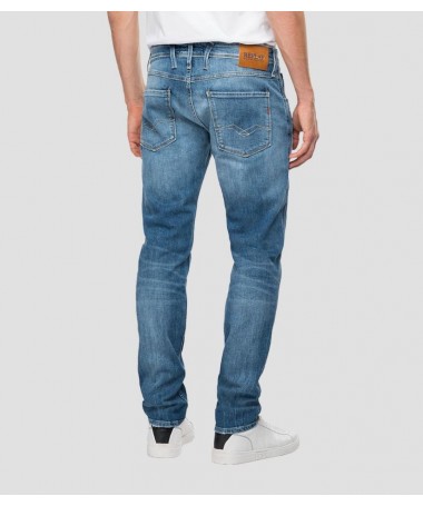 Jean Replay pour homme coupe slim en denim super stretch indigo foncé 100% coton biologique 
M914Y .000.573208R fiesta