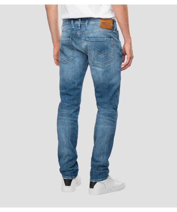 Jean Replay pour homme coupe slim en denim super stretch indigo foncé 100% coton biologique 
M914Y .000.573208R fiesta