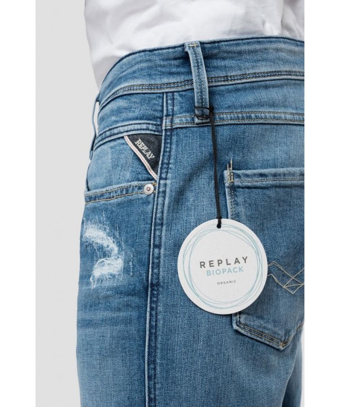 Jean Replay pour homme coupe slim en denim super stretch indigo foncé 100% coton biologique 
M914Y .000.573208R fiesta
