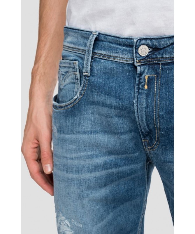 Jean Replay pour homme coupe slim en denim super stretch indigo foncé 100% coton biologique 
M914Y .000.573208R fiesta
