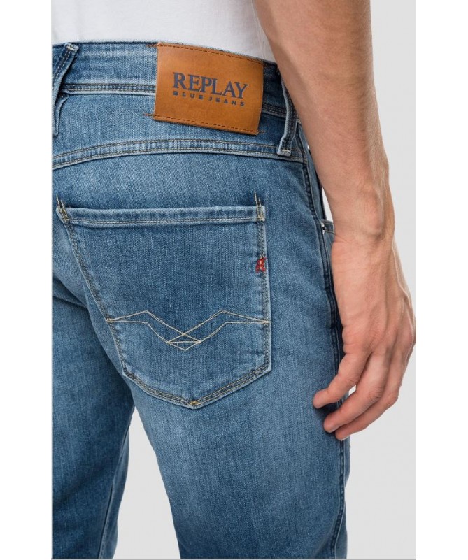 Jean Replay pour homme coupe slim en denim super stretch indigo foncé 100% coton biologique 
M914Y .000.573208R fiesta