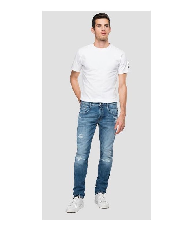 Jean Replay pour homme coupe slim en denim super stretch indigo foncé 100% coton biologique 
M914Y .000.573208R fiesta