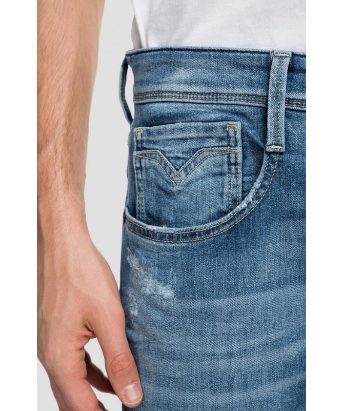 Jean Replay pour homme coupe slim en denim super stretch indigo foncé 100% coton biologique 
M914Y .000.573208R fiesta