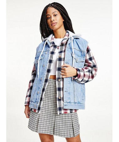 Veste en jean oversize avec capuche et cordon de serrage. Écusson drapeau Tommy Jeans sur la poitrine. 

DW0DW11441 fiesta