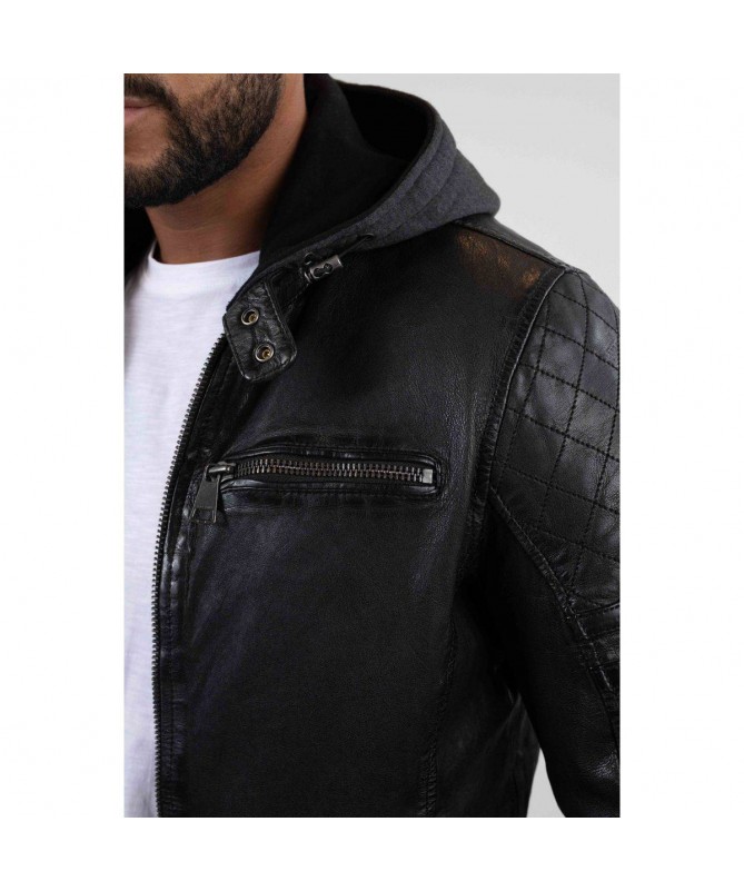 Blouson cuir à capuche zippé RYDE BARCELONA de REDSKINS. FIESTA
