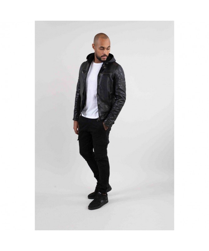 Blouson cuir à capuche zippé RYDE BARCELONA de REDSKINS. FIESTA