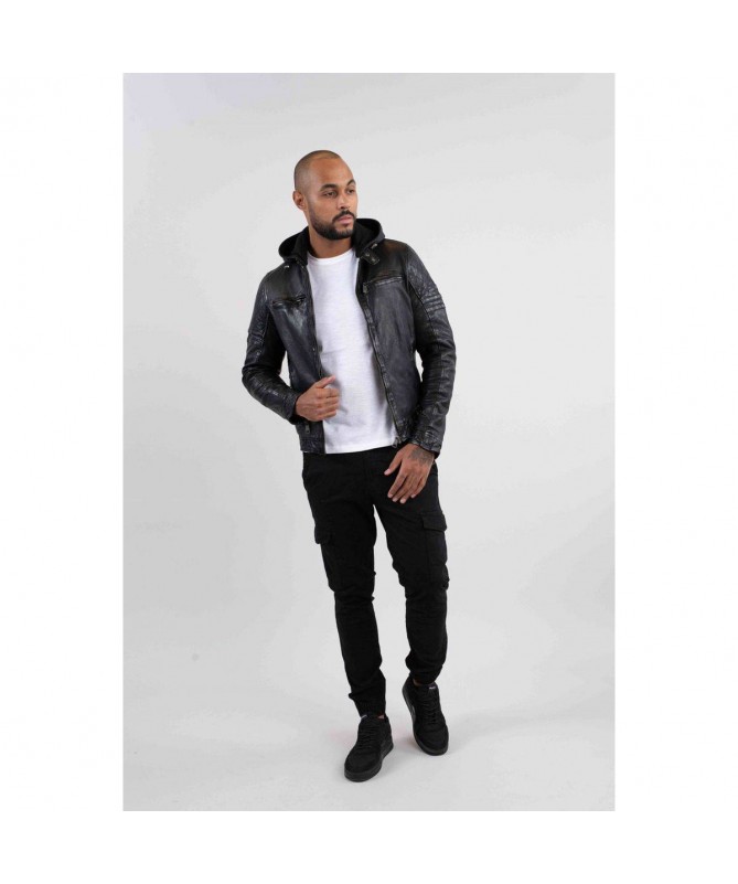 Blouson cuir à capuche zippé RYDE BARCELONA de REDSKINS. FIESTA