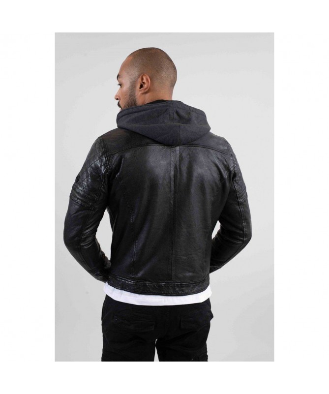 Blouson cuir à capuche zippé RYDE BARCELONA de REDSKINS. FIESTA