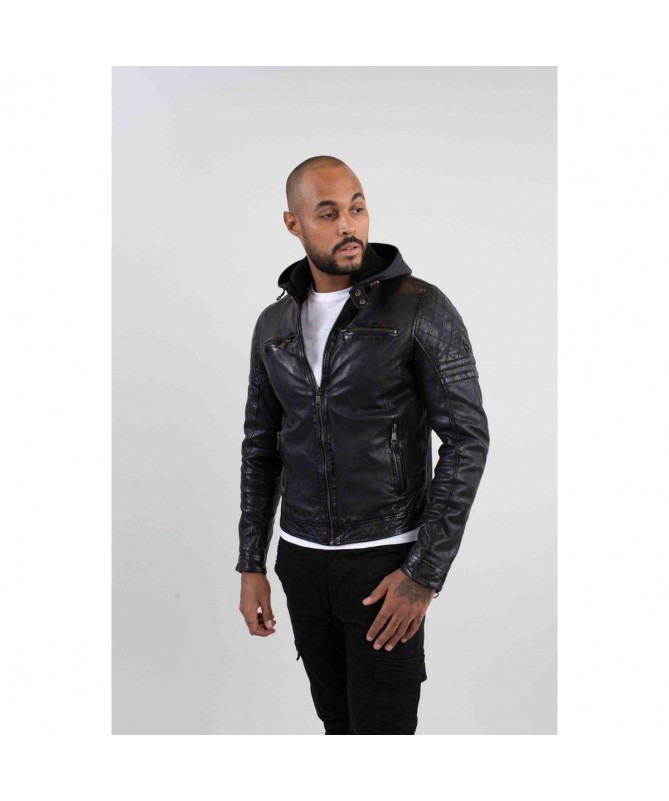 Blouson cuir à capuche zippé RYDE BARCELONA de REDSKINS. FIESTA