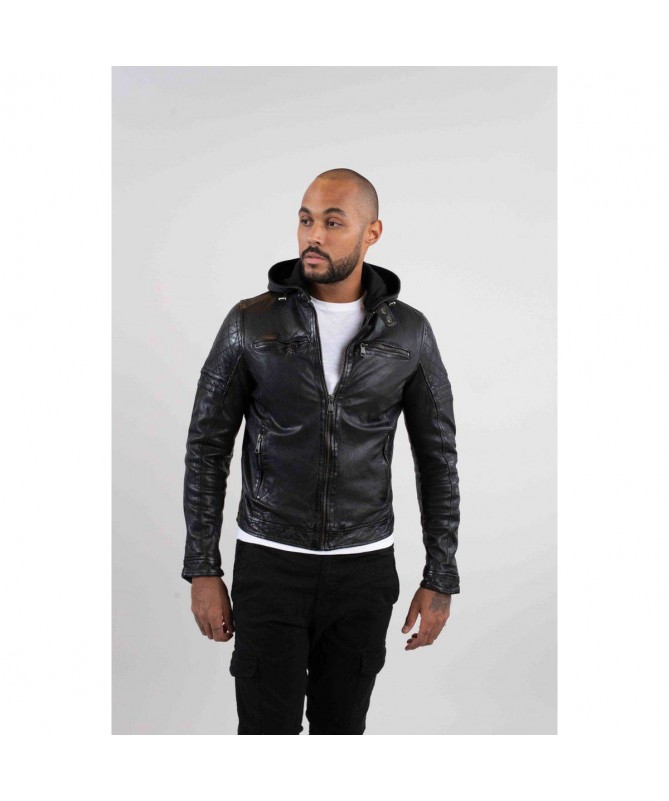 Blouson cuir à capuche zippé RYDE BARCELONA de REDSKINS. FIESTA
