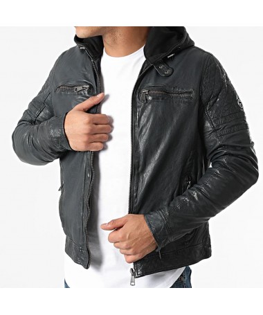 Blouson cuir à capuche zippé RYDE BARCELONA de REDSKINS. FIESTA