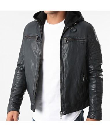 Blouson cuir à capuche zippé RYDE BARCELONA de REDSKINS. FIESTA