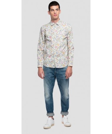 Chemise homme en lin et coton imprimé fleuri de la marque Replay. M4049 .000.73552 FIESTA CONCEPT STORE