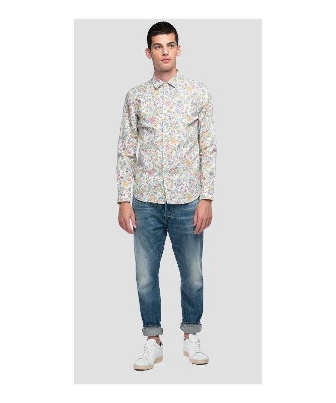 Chemise homme en lin et coton imprimé fleuri de la marque Replay. M4049 .000.73552 FIESTA CONCEPT STORE