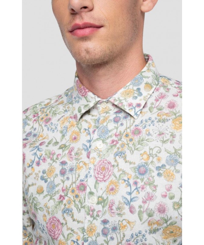 Chemise homme en lin et coton imprimé fleuri de la marque Replay. M4049 .000.73552 FIESTA CONCEPT STORE